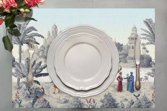 Otantik Manzara Kumaş Amerikan Servis 4'lü Set | Pufaloji