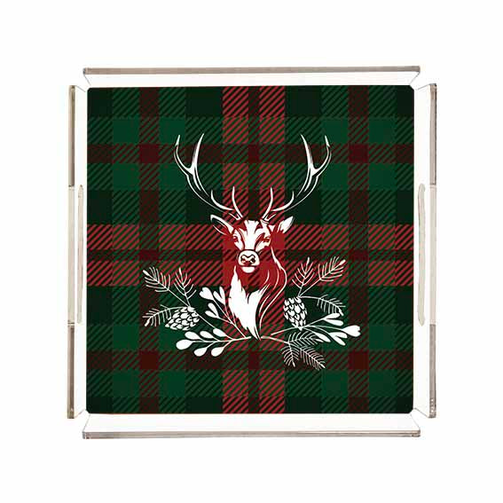 Tartan Geyiği Pleksi Tepsi 25X25CM | Pufaloji