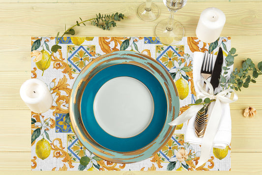 Limon Tasarımlı Kumaş Amerikan Servis 4'lü Set | Pufaloji