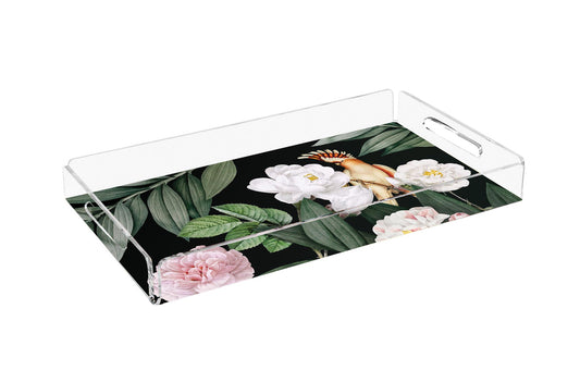 Papağanlı Çiçekler Pleksi Tepsi | Pufaloji