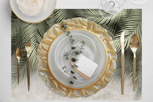 Palmiye Yapraklı Kumaş Amerikan Servis 4'lü Set | Pufaloji