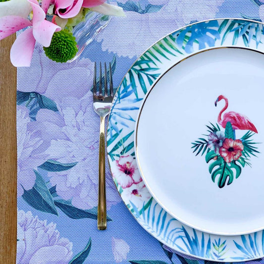 Blue - White Rose Kumaş Amerikan Servis 4'lü Set | Pufaloji