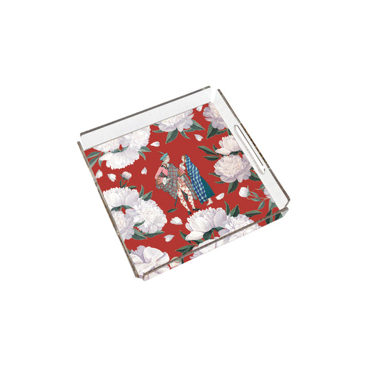Red White Rose Pleksi Tepsi | Pufaloji