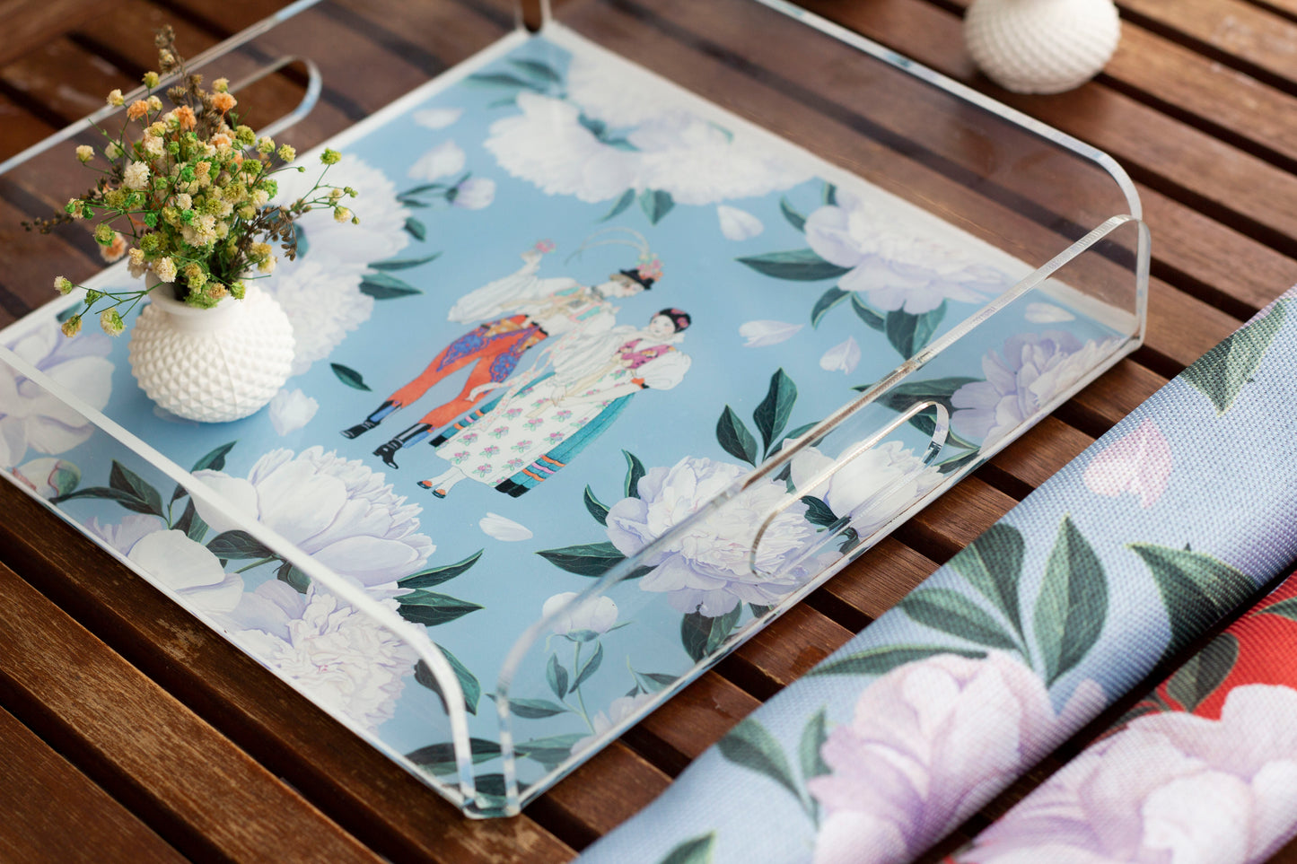 Blue White Rose Pleksi Tepsi PT106