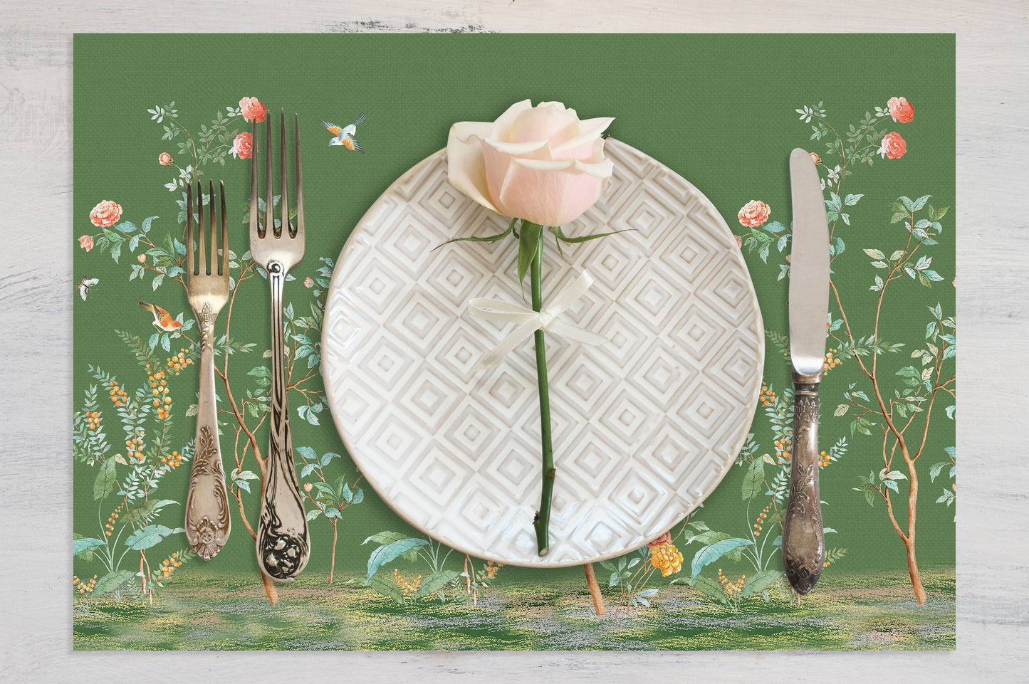 Yeşil Kuşlu Bahçe Kumaş Amerikan Servis AS130