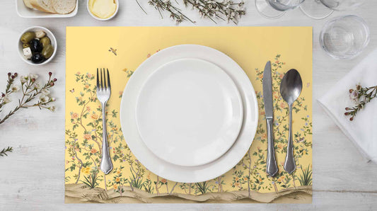 Sarı Çiçek Tasarımlı Kumaş Amerikan Servis 4'lü Set | Pufaloji