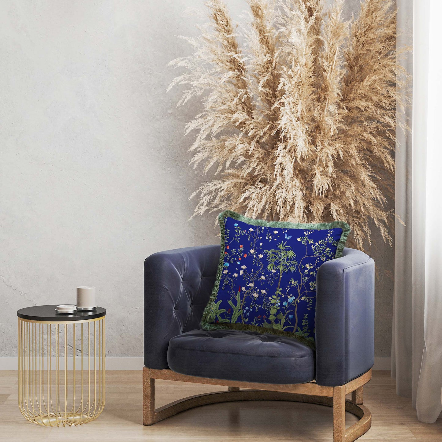 Lacivert Çiçek Detaylı Yastık - KIRLENT K3053