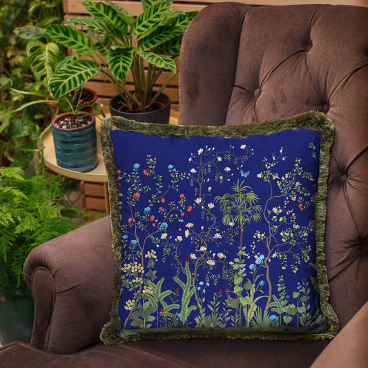 Lacivert Çiçek Detaylı Yastık - KIRLENT K3053