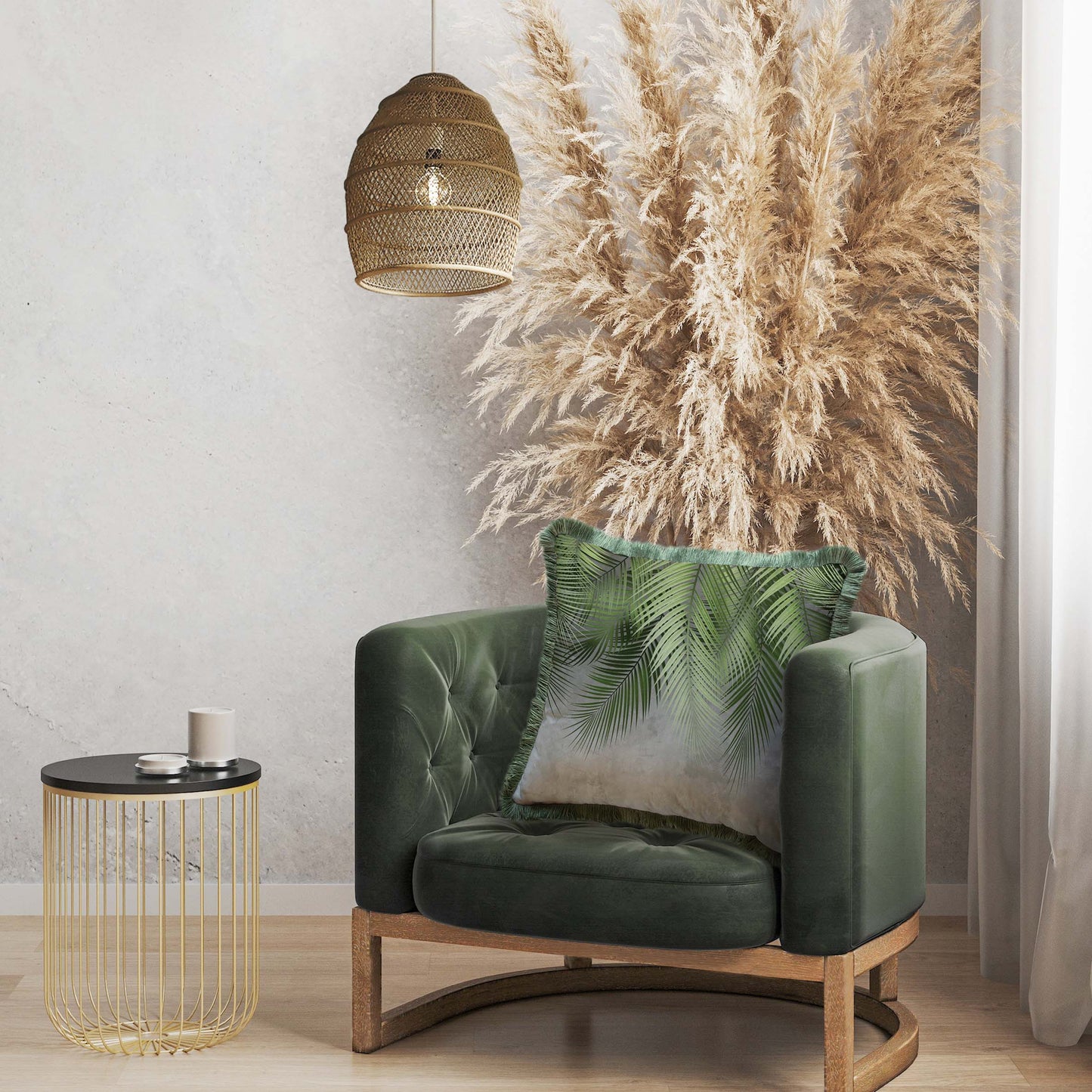 Yeşil Palmiye Yapraklar Yastık - KIRLENT K3121