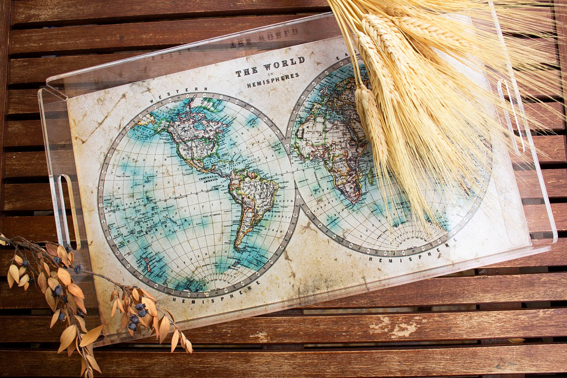 Vintage Dünya Haritası Pleksi Tepsi PT118