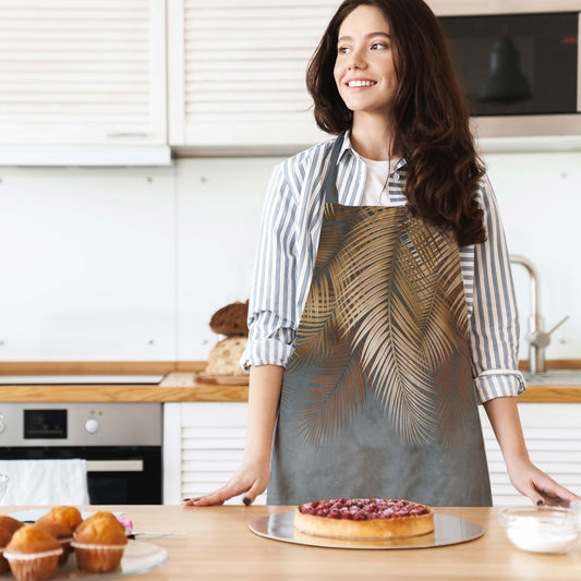 Kahverengi Palmiye Yaprak Detaylı Mutfak Önlüğü | Pufaloji