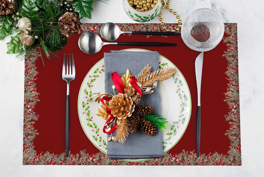 Kırmızı Çan Detaylı Kumaş Amerikan Servis 4'lü Set | Pufaloji