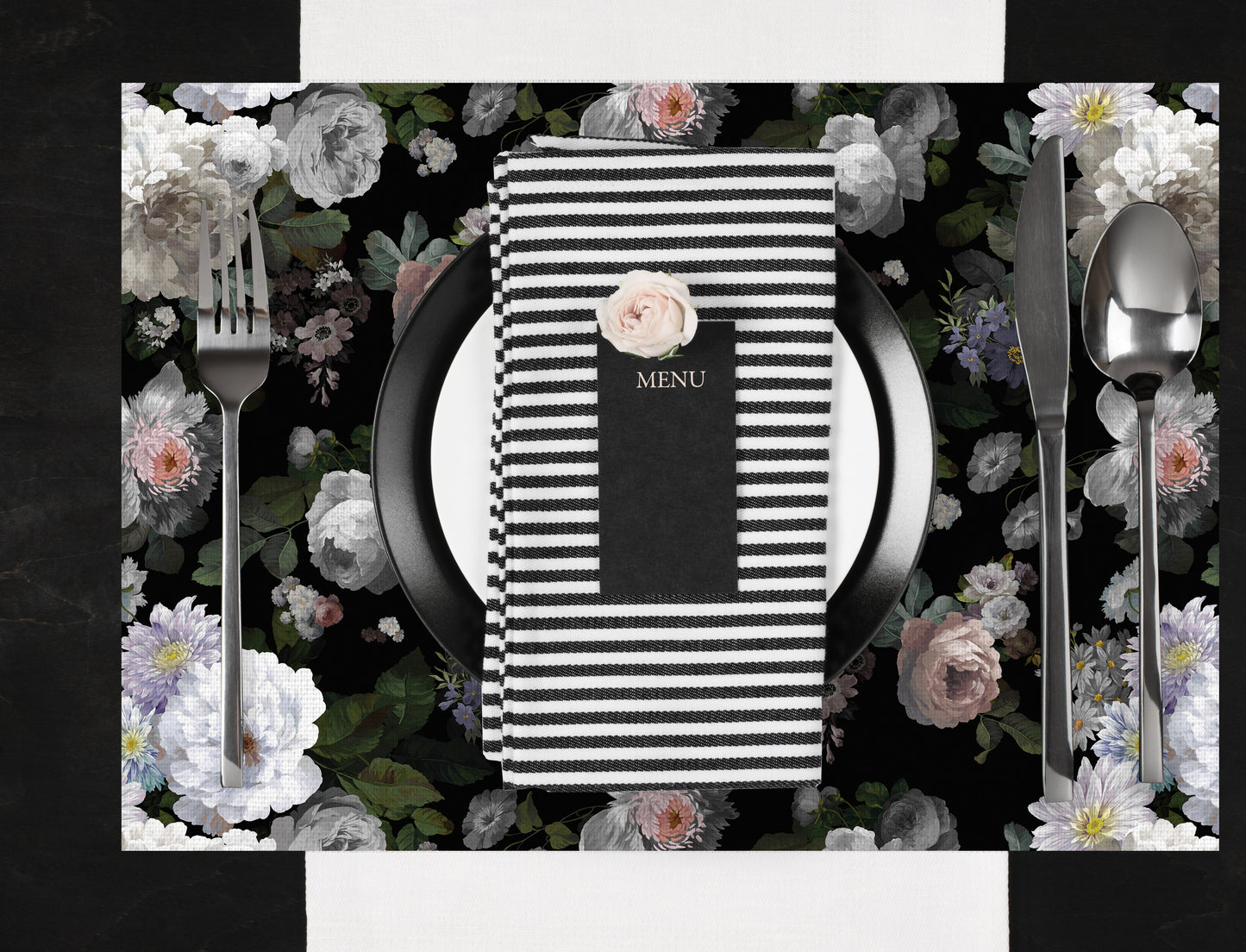 Siyah Çiçek Kumaş Amerikan Servis AS108