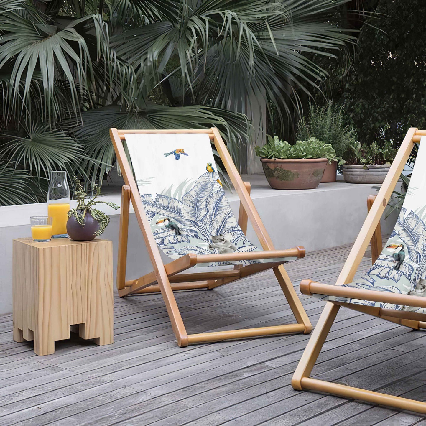 Renkli Kuş Detaylı Şezlong - Şezlong SZ307