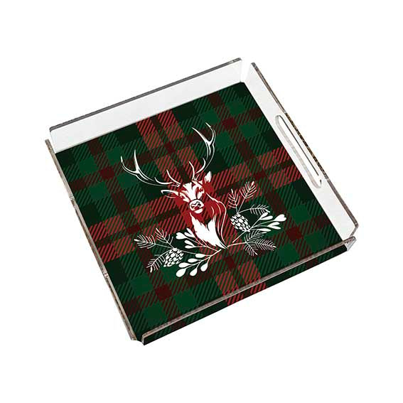 Tartan Geyiği Pleksi Tepsi 25X25CM | Pufaloji