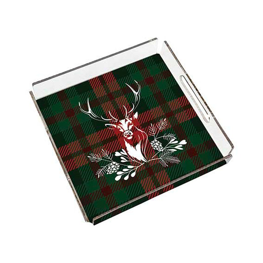 Tartan Geyiği Pleksi Tepsi 25X25CM | Pufaloji
