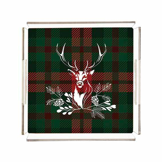 Tartan Geyiği Pleksi Tepsi 25X25CM | Pufaloji