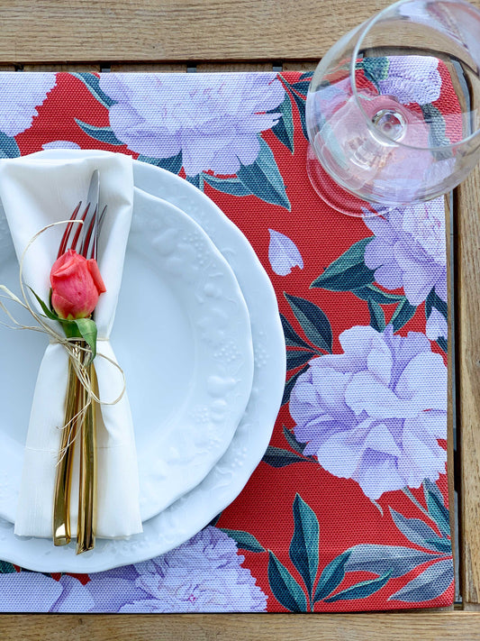 Red - White Rose Kumaş Amerikan Servis 4'lü Set | Pufaloji