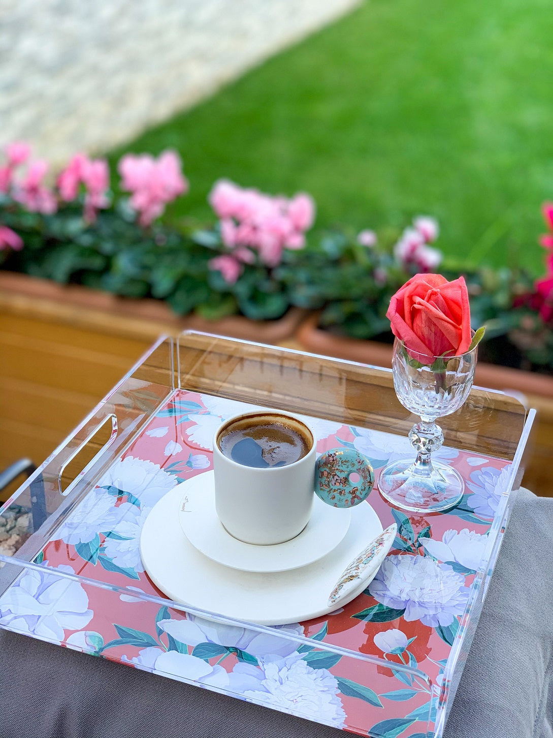 Red White Rose Pleksi Tepsi PT105