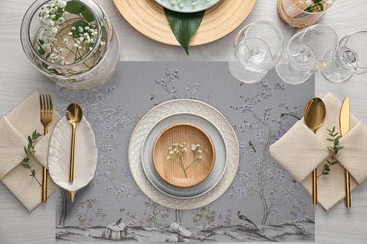 Mini Çiçek Tasarımlı Kumaş Amerikan Servis 4'lü Set | Pufaloji