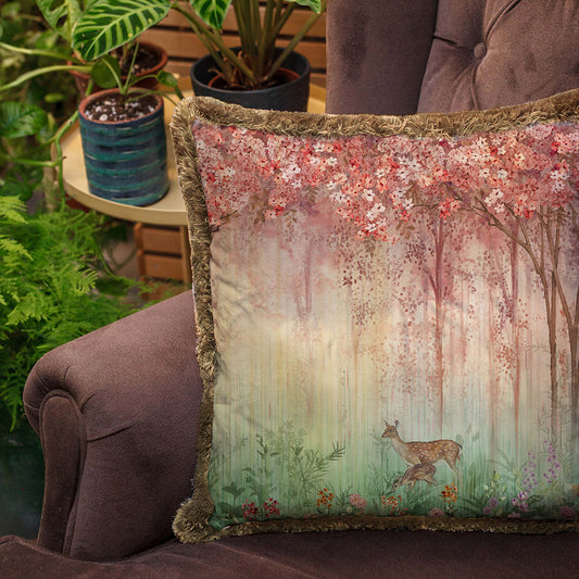 Red Mini Flowers And Gazels Yastık - KIRLENT K3011