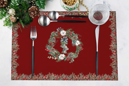 Kırmızı Çan Detaylı Kumaş Amerikan Servis 4'lü Set | Pufaloji