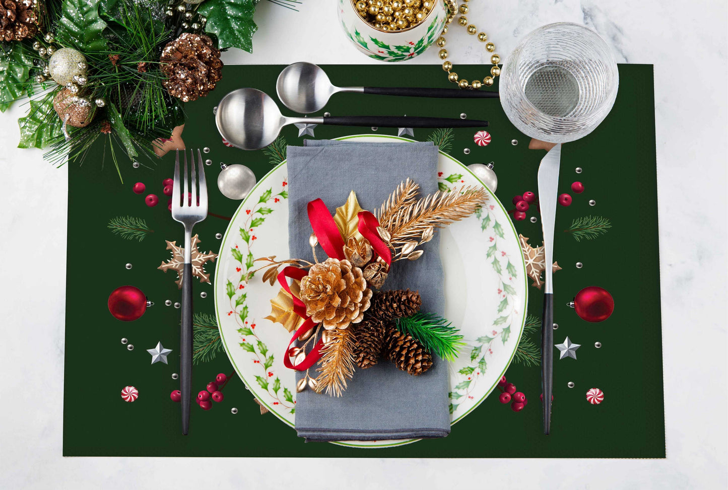 Yeşil Mini Sallanan At Detaylı Kumaş Amerikan Servis 4'lü Set | Pufaloji