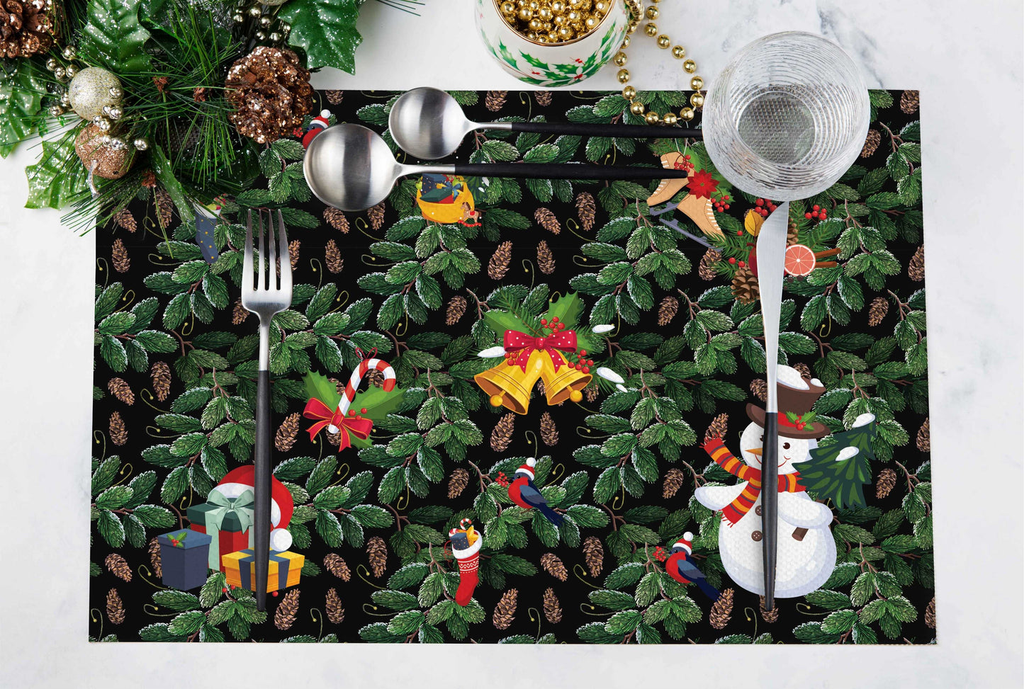 Çam Kozalağı Kumaş Amerikan Servis 4'lü Set | Pufaloji