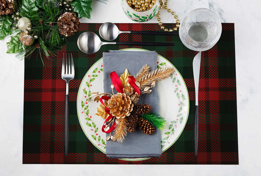 Tartan Geyiği Kumaş Amerikan Servis 4'lü Set | Pufaloji