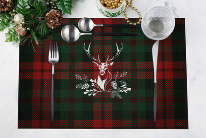 Tartan Geyiği Kumaş Amerikan Servis 4'lü Set | Pufaloji